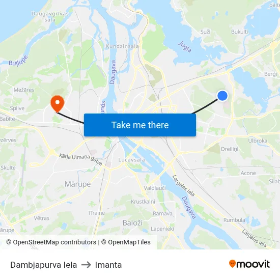 Dambjapurva Iela to Imanta map