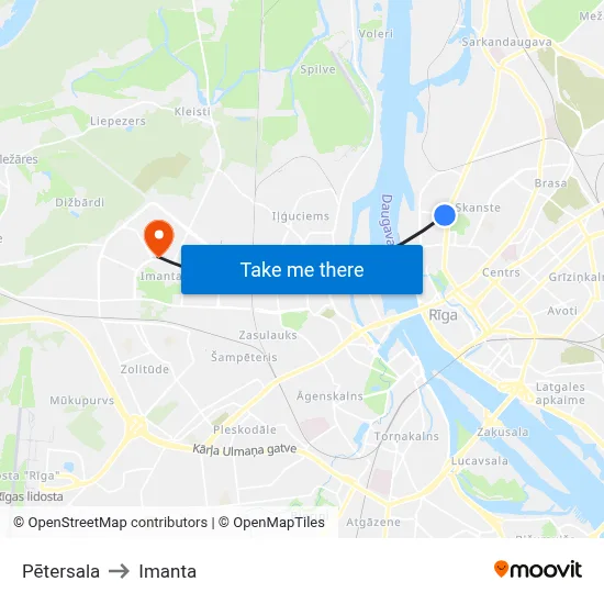 Pētersala to Imanta map