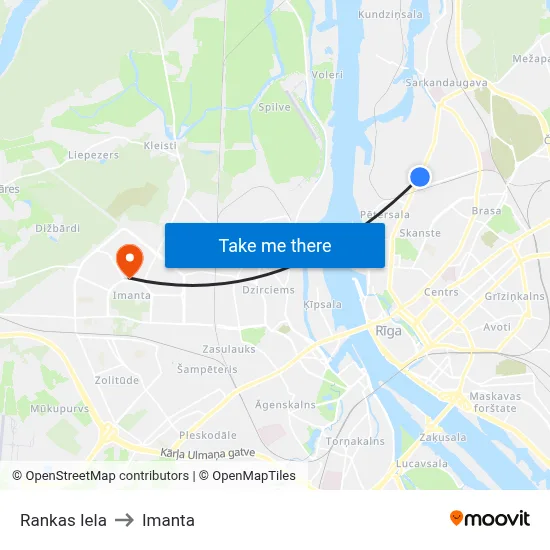 Rankas Iela to Imanta map