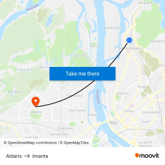 Aldaris to Imanta map