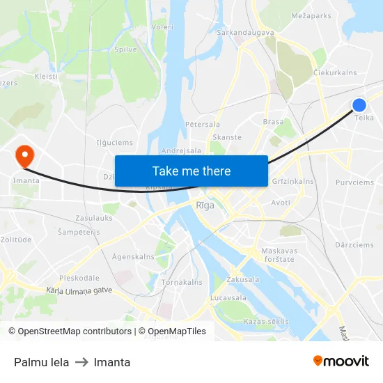Palmu Iela to Imanta map
