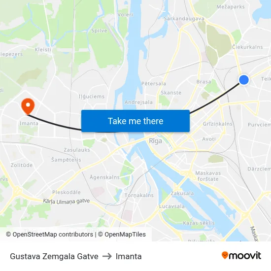 Gustava Zemgala Gatve to Imanta map