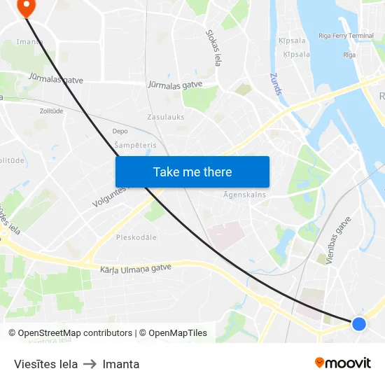 Viesītes Iela to Imanta map
