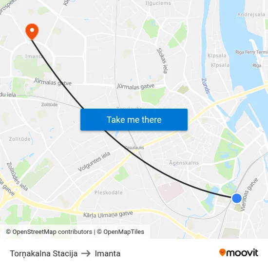 Torņakalna Stacija to Imanta map