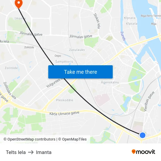 Telts Iela to Imanta map