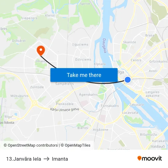 13.Janvāra Iela to Imanta map