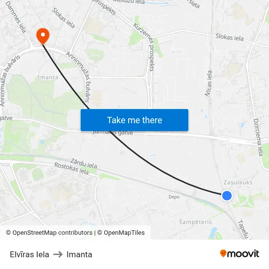 Elvīras Iela to Imanta map