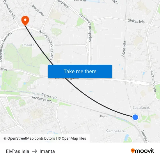 Elvīras Iela to Imanta map