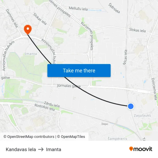 Kandavas Iela to Imanta map