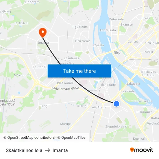 Skaistkalnes Iela to Imanta map