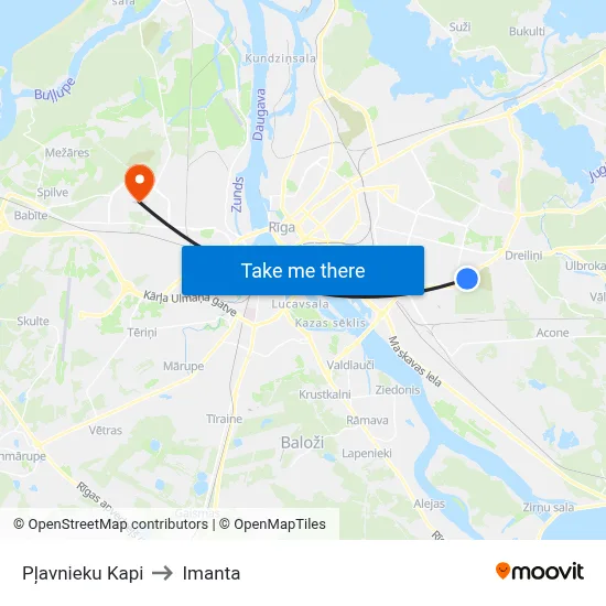 Pļavnieku Kapi to Imanta map