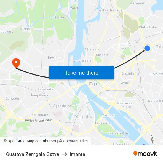 Gustava Zemgala Gatve to Imanta map