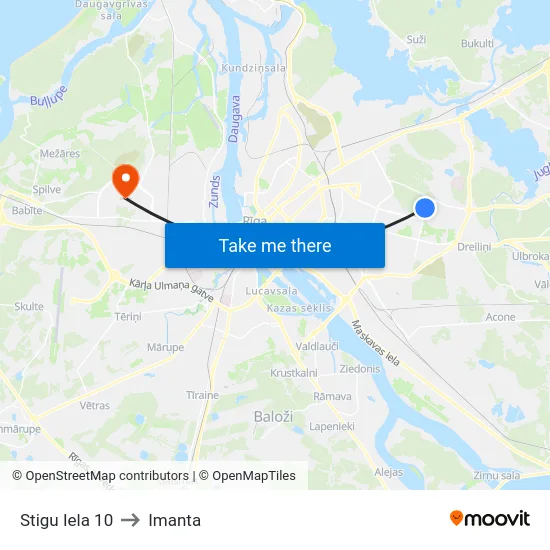 Stigu Iela 10 to Imanta map