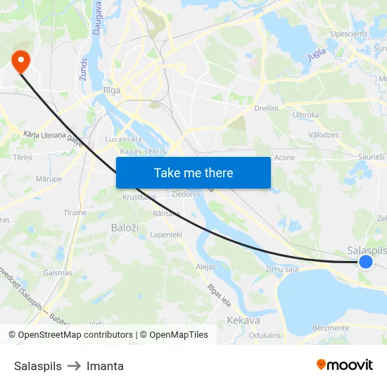 Salaspils to Imanta map