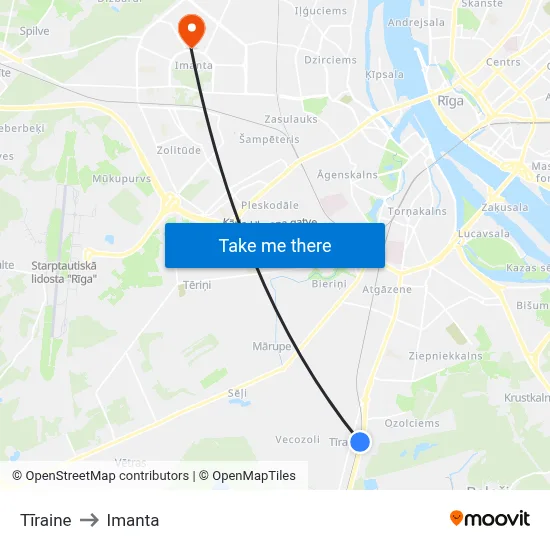 Tīraine to Imanta map