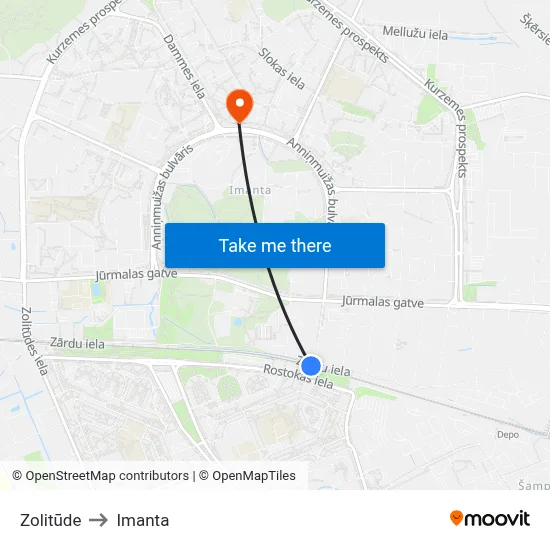 Zolitūde to Imanta map