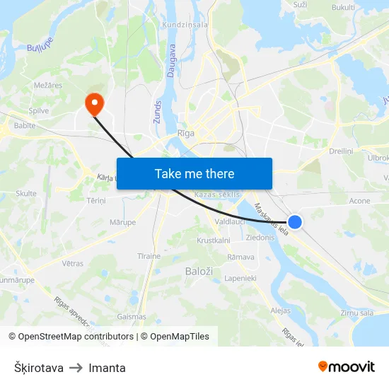 Šķirotava to Imanta map
