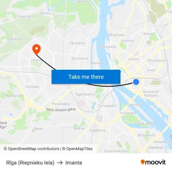 Rīga (Riepnieku Iela) to Imanta map