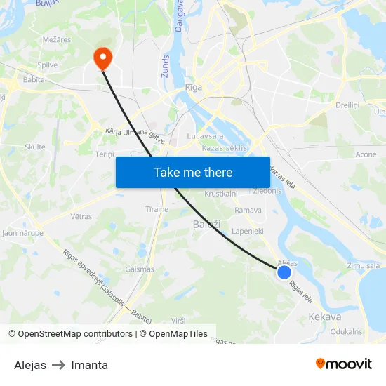 Alejas to Imanta map