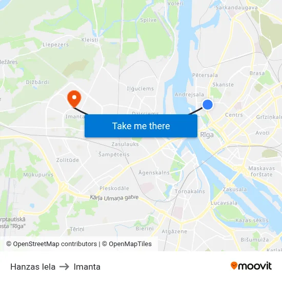 Hanzas Iela to Imanta map