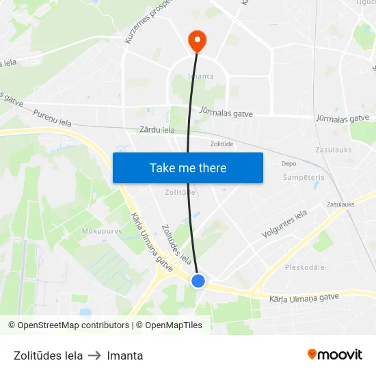 Zolitūdes Iela to Imanta map
