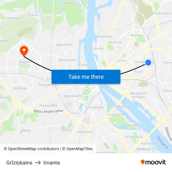Grīziņkalns to Imanta map