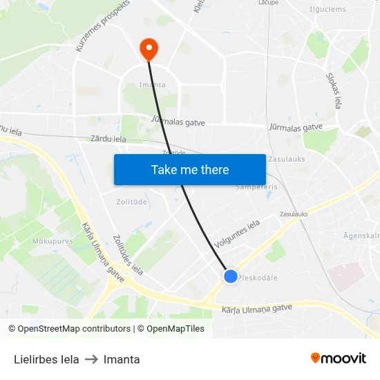 Lielirbes Iela to Imanta map