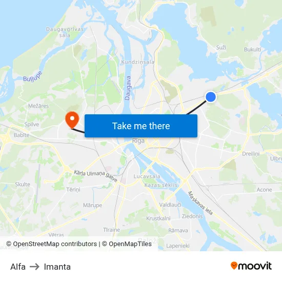 Alfa to Imanta map