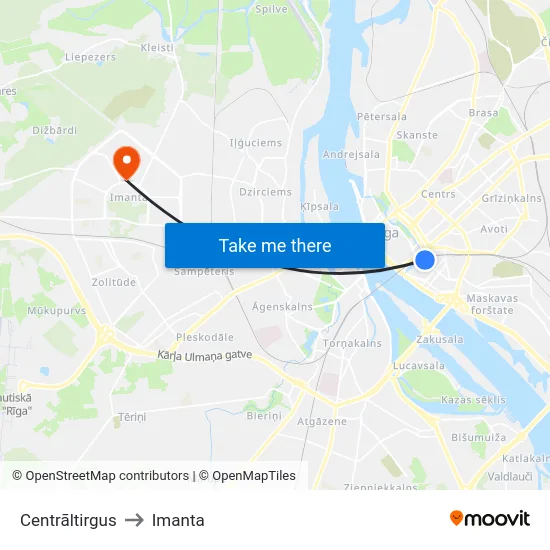 Centrāltirgus to Imanta map