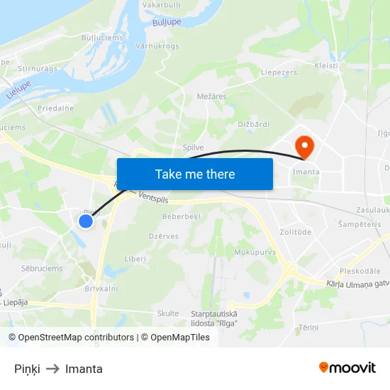 Piņķi to Imanta map