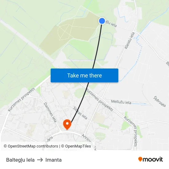 Baltegļu Iela to Imanta map