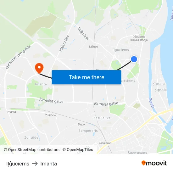 Iļģuciems to Imanta map