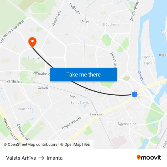 Valsts Arhīvs to Imanta map
