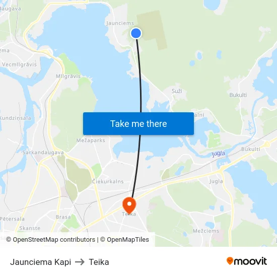 Jaunciema Kapi to Teika map