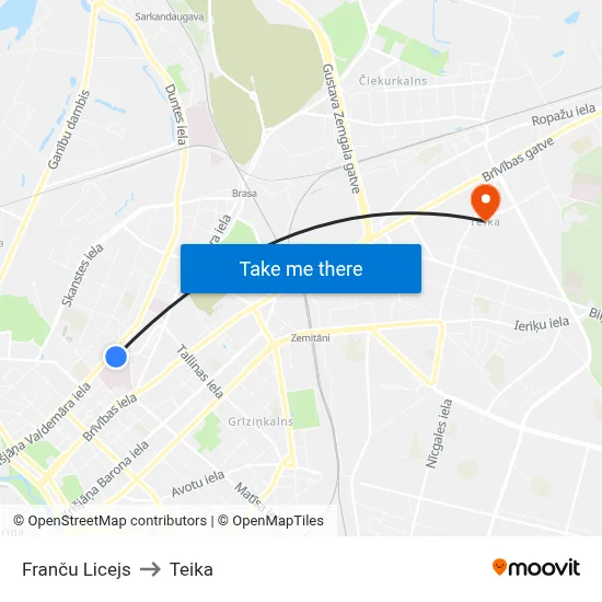 Franču Licejs to Teika map