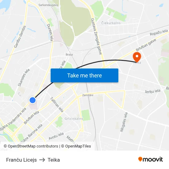 Franču Licejs to Teika map