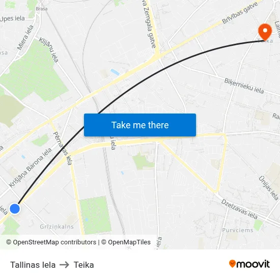 Tallinas Iela to Teika map