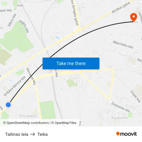 Tallinas Iela to Teika map
