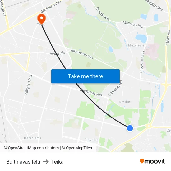 Baltinavas Iela to Teika map