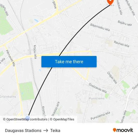 Daugavas Stadions to Teika map