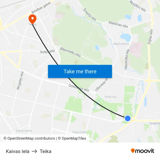 Kaivas Iela to Teika map
