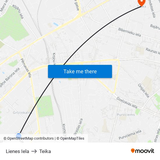 Lienes Iela to Teika map
