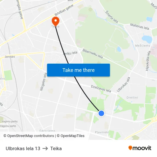 Ulbrokas Iela 13 to Teika map
