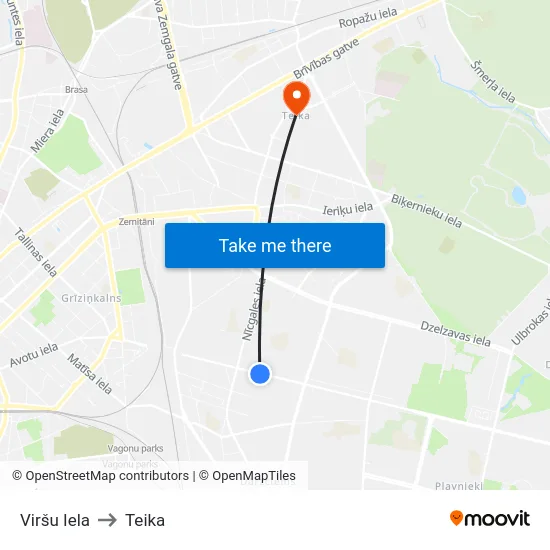 Viršu Iela to Teika map
