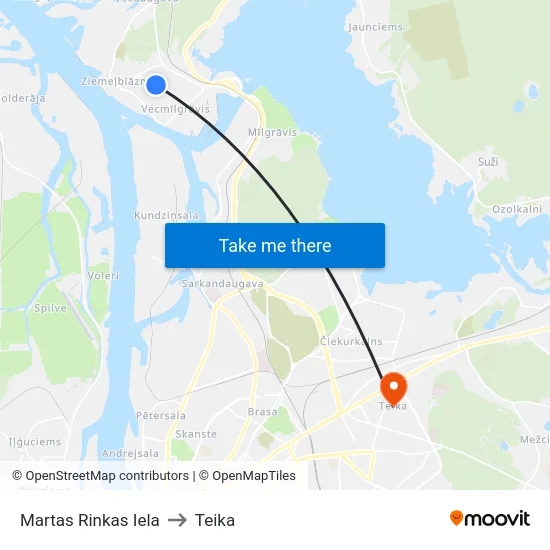 Martas Rinkas Iela to Teika map