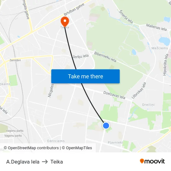 A.Deglava Iela to Teika map
