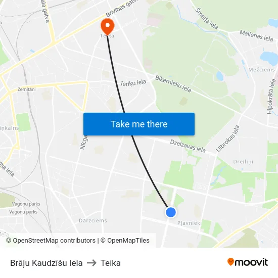 Brāļu Kaudzīšu Iela to Teika map