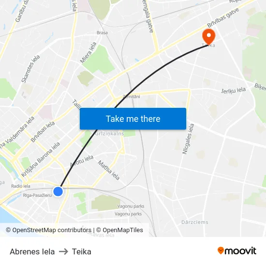 Abrenes Iela to Teika map