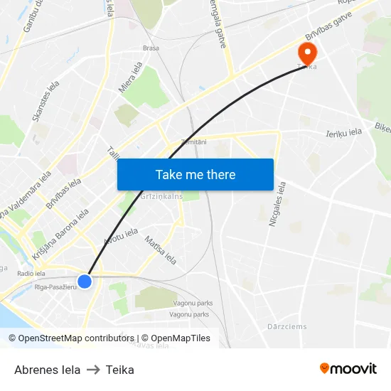 Abrenes Iela to Teika map