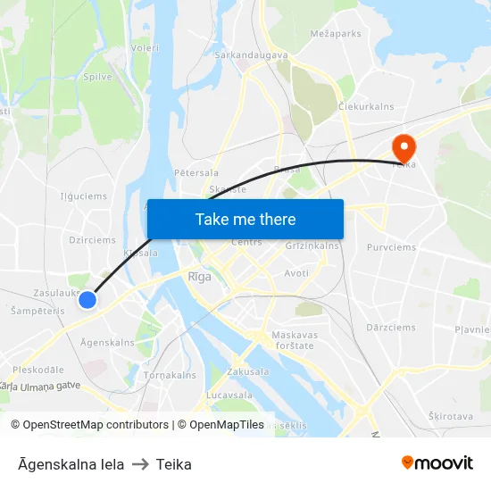 Āgenskalna Iela to Teika map